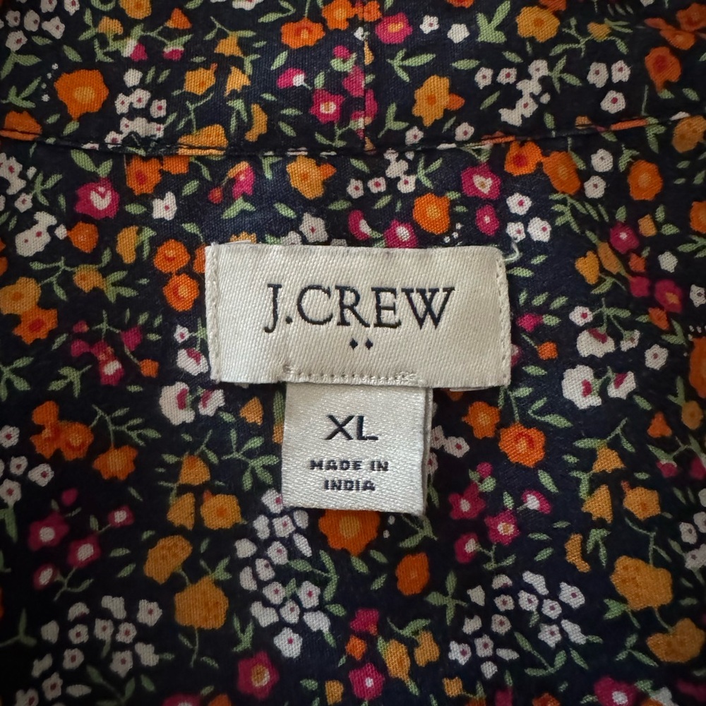 J. Crew Retro Floral Button-Up Blouse with Multicolor Ditsy Print and Ties XL - Picture 7 of 8
